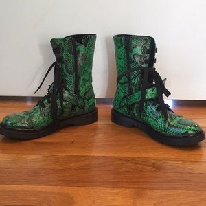 Dolls Kill Green Snake Combat Boots